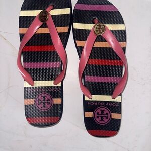Tory Burch Pink Strap Multicolor Stripe Sandals